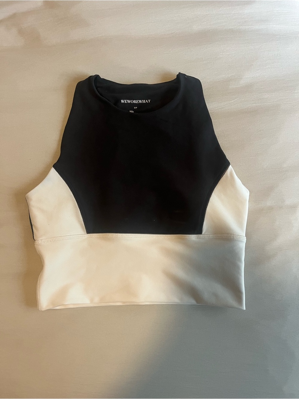 WeWoreWhat Black and White Colorblock High Neck Crop Tank